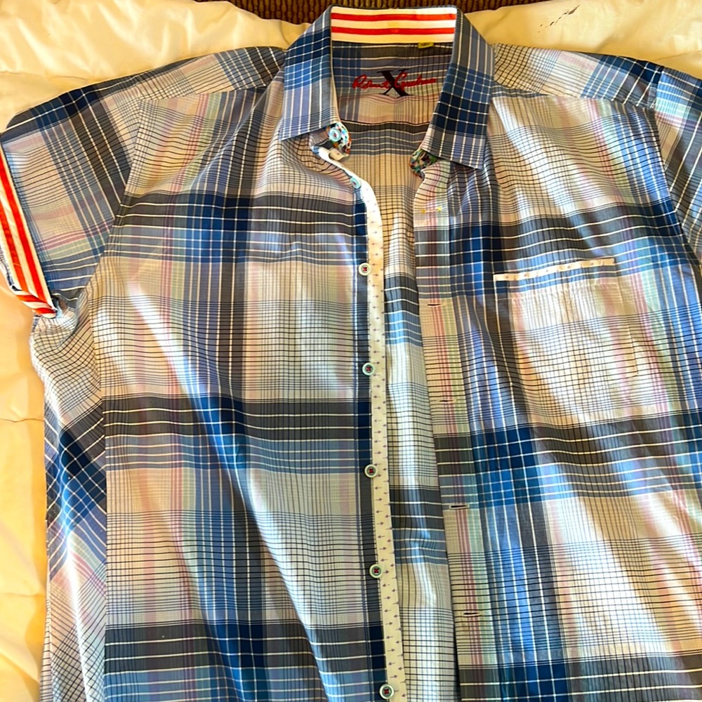 Blue and White Robert Graham dress shirt Short sleeve size XXL